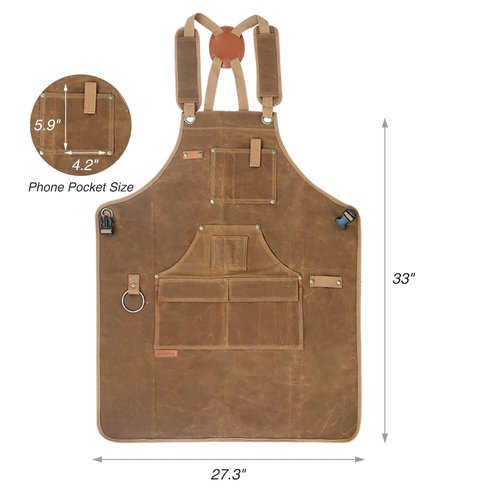 BRITEREE Woodworking Apron for Men, Gifts for Men Dad Father, with 9 Tool Pockets, Durable Waxed Canvas Work Apron for Woodworkers Carpenters Blacksmiths (Brown -Waxed Canvas Apron)