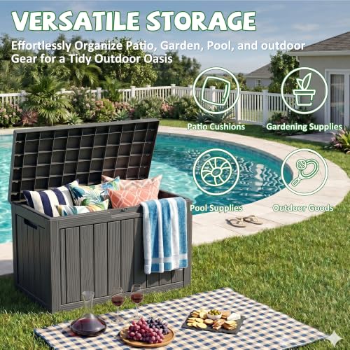 Black DRATO 60 Gallon Waterproof Lockable Outdoor Resin Storage Box