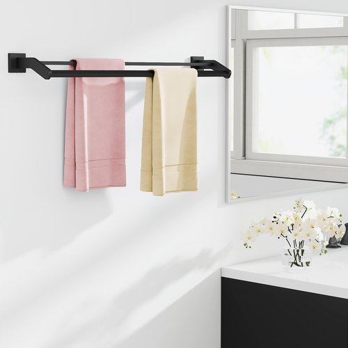 STWWO Double Towel Bars, 32 Inch Towel Holder Towel Racks for Bathroom, Stainless Steel Bath Towel Rack Towel Holder Wall Mounted, Black