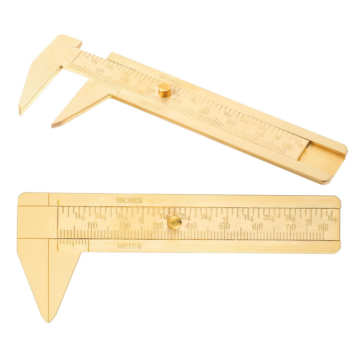 2 Pcs Brass Vernier Caliper Pocket Slide Rule Mini Handy Caliper Measuring Tool Double Scale Sliding Gauge Metal Pocket Ruler for Bead Wire Jewels Rings Bracelet Measurement