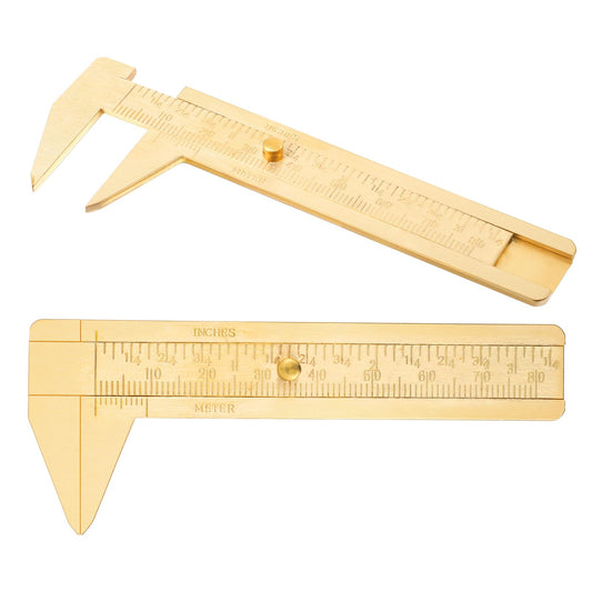 2 Pcs Brass Vernier Caliper Pocket Slide Rule Mini Handy Caliper Measuring Tool Double Scale Sliding Gauge Metal Pocket Ruler for Bead Wire Jewels Rings Bracelet Measurement