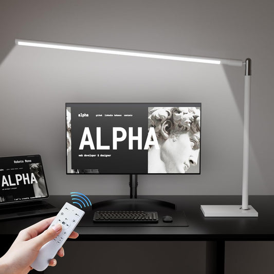 LEDLAY 39.4" LED Desk Lamp for Home Office, Eye Caring Architect Desk Light with Remote, 3 Color Modes & 12 Brightness Levels, Adjustable Height 17.7"-27.6", Study Lamp for Reading/Work (White)