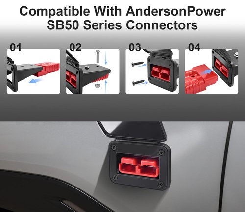 GZSH Anderson Plug 2PCS 50A Quick Connect Wire Connectors with Mount and Cap 12-6 AWG Battery Quick Disconnect 12V-36V Battery Quick Connect Waterproof SB50 for Car RV Trunk Boat Winch