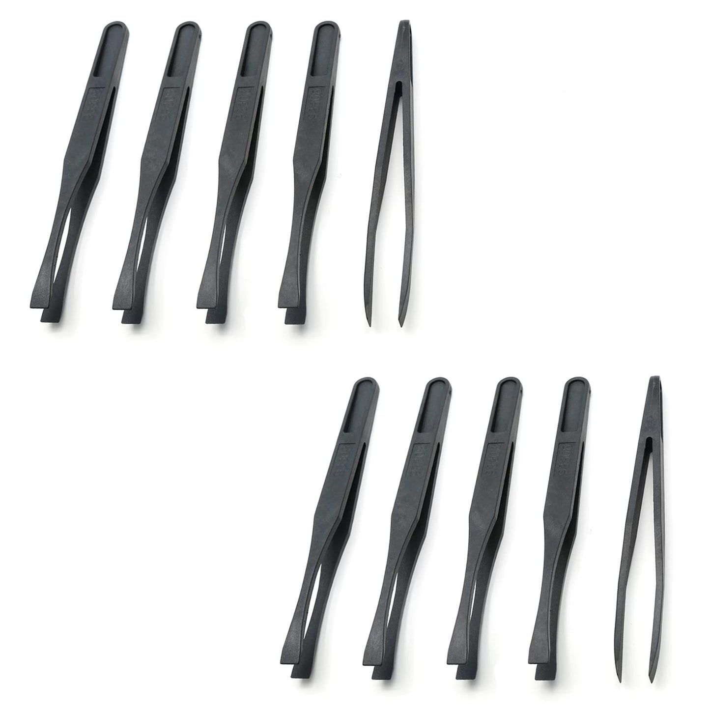 Qjaiune 10Pcs Flat Tip Plastic Tweezers, Anti-Static & Anti-Magnetic Tweezers, Precision Tweezers Set for Crafts Electronics, DIY, Repair Tool (4.6 Inch, Black, 93308)