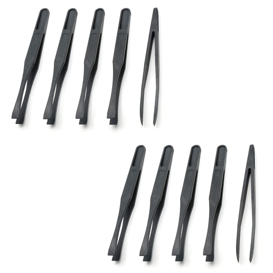 Qjaiune 10Pcs Flat Tip Plastic Tweezers, Anti-Static & Anti-Magnetic Tweezers, Precision Tweezers Set for Crafts Electronics, DIY, Repair Tool (4.6 Inch, Black, 93308)