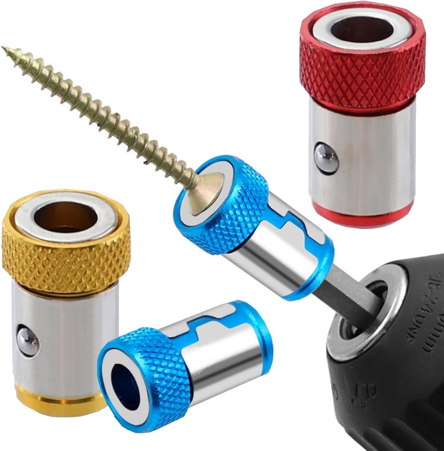 Upgrade Screwdriver Head Magnetic Ring, Universal Magnetizer Screw Removable for Hex Screwdriver and Power Bits, Magnetic Screw Ring Bit Magnetizer Ring Metal Magnetizer Screw (3, Mix)