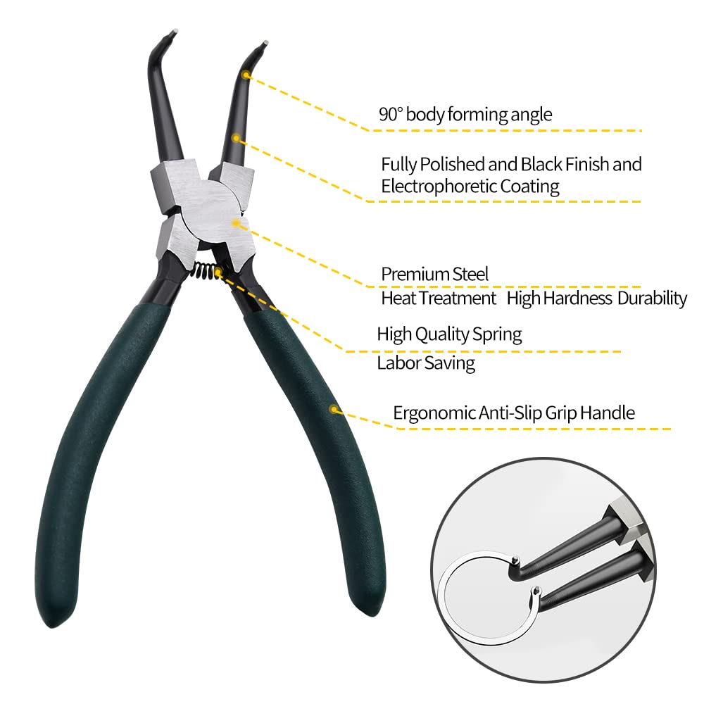 LFSEMINI Snap Ring Pliers Set, 4pcs 7" Internal/External Circlip Pliers Kit with Straight/Bent Jaw, Heavy Duty Precision Spring Loaded Pliers for Ring Remover Retaining and Remove Hoses, Gaskets