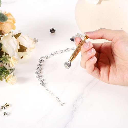 simarro 3-Piece Set of Perforated Ball Grabber, 4-Claw Stainless Steel Rhinestone Picking Tool, Mini Grabber Pen Tweezers, Electronic Component Perforation Auxiliary Pen, Diamond Pearl Gemstone