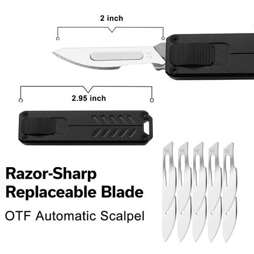 Caressolove Auto Retractable Utility Knife, Safety Black Automatic Box Cutter, Scalpel Pocket Knife, Push Button EDC Razor Knife with 10PCS #23 Blades