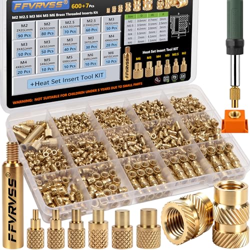 600+7Pcs Brass Threaded Inserts M2-M6 Kit with Tools for 3D Printing