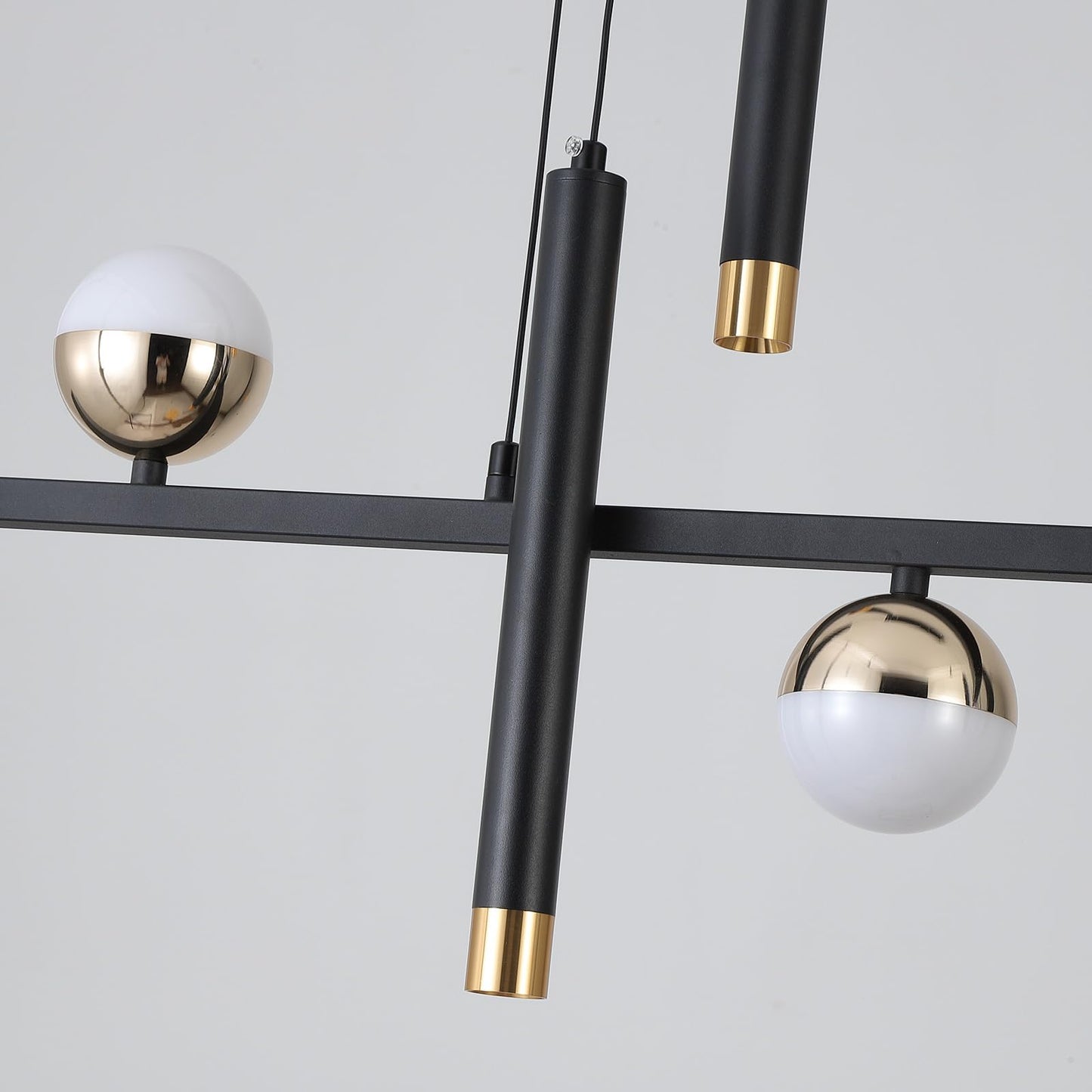 ORANOOR Modern LED Pendant Lights, Dimmable 39in Linear Wave LED Chandelier Lighting, Black & Gold Dining Room Hanging Light Fixtures Kitchen Island Globe Pendant Light for Dining Table (2704lm)