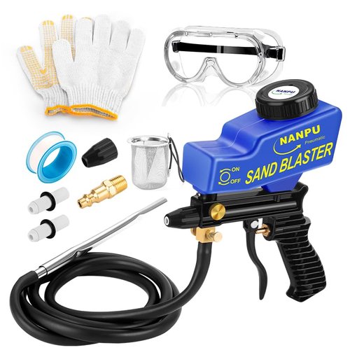 NANPU Air Sand Blaster Gun with Siphon & Gravity Feed for Air Compressor, Ceramic Nozzle, Metal Body, Paint/Rust Remover for Metal, Wood & Glass Etching, for Aluminum/Sand/Walnut Shells/Soda Blasting