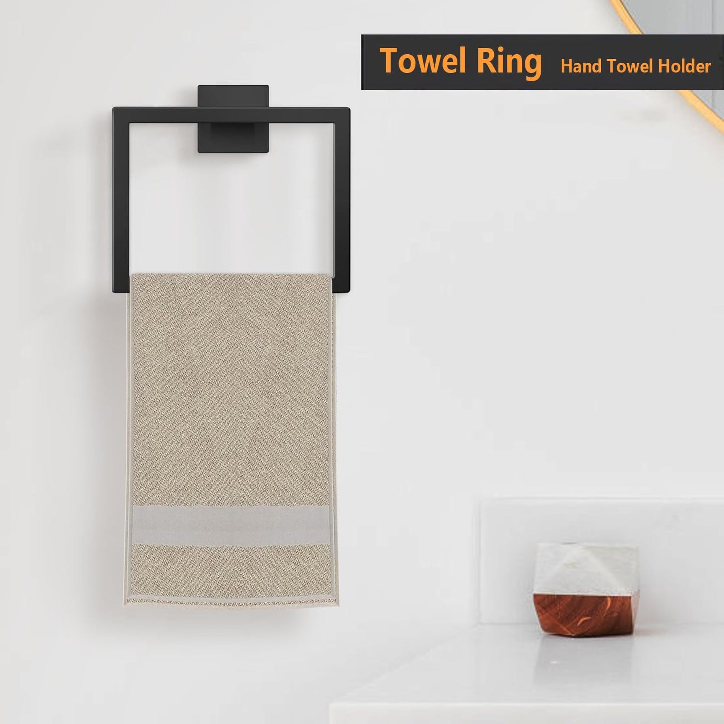 JOPOFI Towel Ring - Thicken Stainless Steel Towel Holder, Towel Racks for Bathroom, Square Modern Design Hand Towel Holder, Contemporary Hand Towel Bar - Matte Black