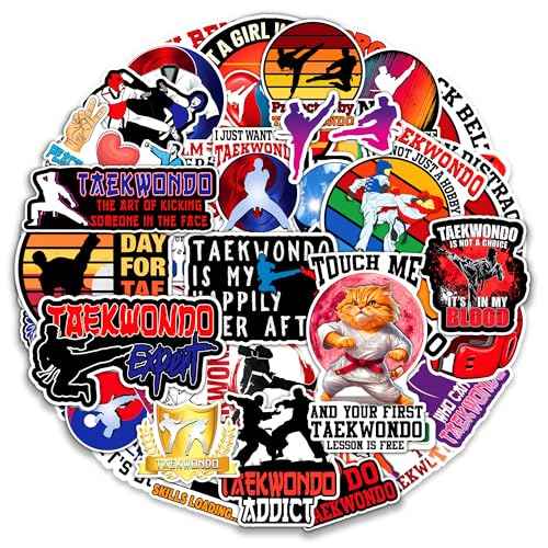 Taekwondo Stickers 50 Pieces Black Belt Martial Arts Sticker Vinyl Waterproof Decal for Laptop Water Bottle Phone Car Window Stakeboard Scrapbook Gifts
