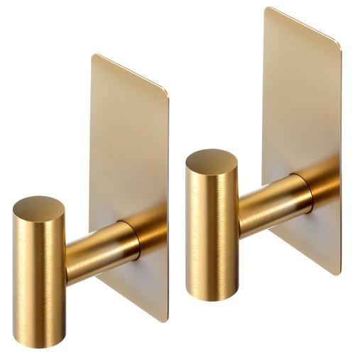 YUXIANLB 2 Pack Heavy Duty Stainless Steel Wall Hooks Brushed Gold Waterproof Adhesive Hooks for Bathroom Kitchen Bedroom Garage Boat Outdoor Use Strong Sticky Hook for Towels Coats Hats