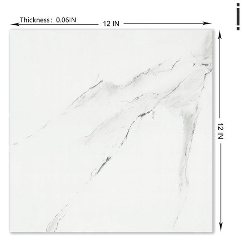 Wallderful White Peel and Stick Floor Tile Waterproof Marble Vinyl Flooring Self Adhesive Ceramic Stick on Floor Tiles 12"X12" Laminate Flooring for Bathroom Garage Kitchen Basement Office Vinyl Plank
