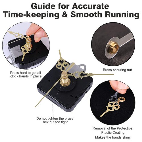 EMOON 2 Pack Clock Movement Mechanism with 4 Pairs of Short Hands Battery Silent Sweep Operated Quartz Clock Motor Kit DIY Repair Parts Replacement, 3/4 Inch Total Shaft Length