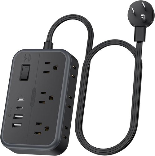 NTONPOWER Surge Protector Power Strip with 6 Outlets 4 USB Charging Station(2 USB C Port), 5 Ft Flat Extension Cord, Outlet Extender for Indoor, Home, Office Supplies, Dorm Room Essentials, Black