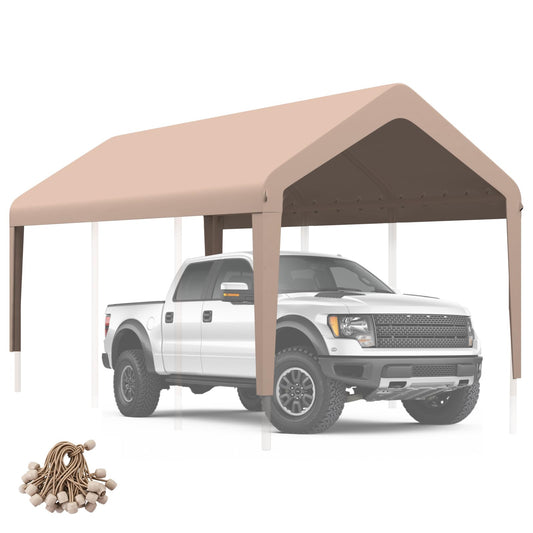 Carport Canopy 10'x20' Heavy Duty Replacement Cover, Garage Shelter Cover 800D Oxford Waterproof & UV Protected Tarp with Ball Bungees, Not Include Frame - Beige