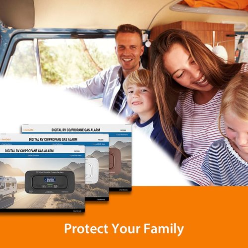 PANGAEA RV Carbon Monoxide & Propane Dual Gas Detector - Hard-Wired DC 12V, Large LCD Display, 85dB Loud Alarm, Easy Reset/Test Button - Ultimate Safety for Your Adventures (Flush Mount - Black)