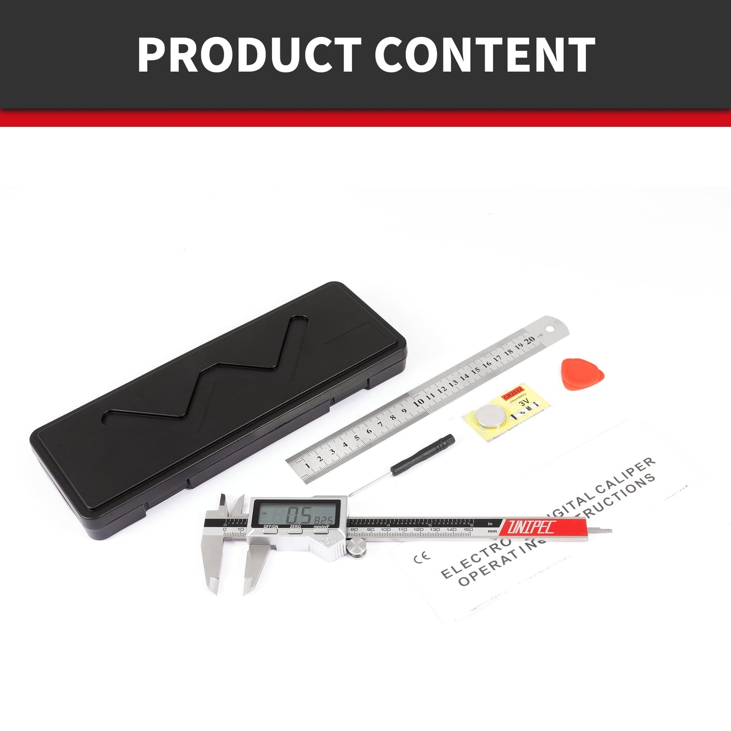 6 inch Stainless Steel Digital Caliper (IP54) & Stainless Steel Rule Set, Easy Switch from Inch/Metric/Fraction, Splash-Proof Protection with Large LCD Display – DIY/Household