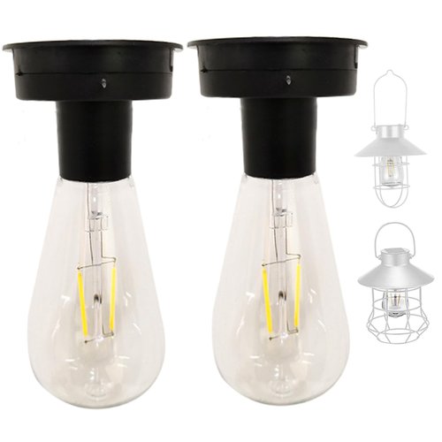 2Pcs Solar Light Bulb, 3.4 Inch Waterproof Solar Replacement Lights for Lanterns, Warm White for Outdoor Light Bulb