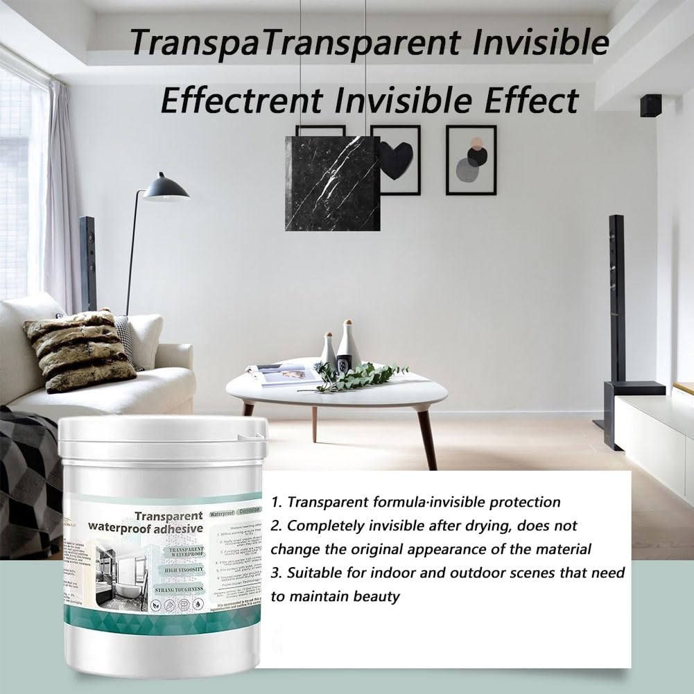 Transparent Waterproof Coating for Indoor & Outdoor, 5.29oz Waterproof Sealant Clear, Water-Based Invisible Leak Repair Glue for Roofs, Walls, Garden, Terraces, Cracks, Concrete, Wood (1POS)
