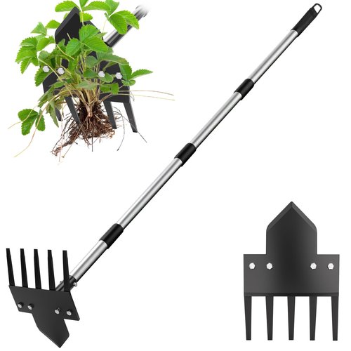 Poiyham 2-in-1 Hoe Garden Tools, 17-58" Weed Puller Tool with Long Handle, Heavy Duty Handle Garden Hoe and Weed Rake, Hoes for Gardening Yards Lawns Gardens Weeding