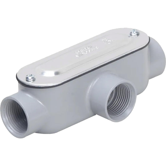 TayMac RLT100 Threaded T Type Conduit Body, Die Cast Aluminum, Stamped Steel Cover, 1-Inch,Gray