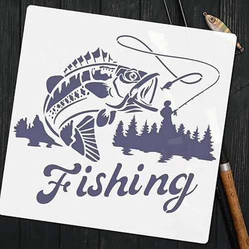 Fishing Stencils Wall Stencils Template Reusable Spray PaintStencils for Craft Painting On Wood Craft Canvas Walls Wood Furniture Decorations DIY Scrapbooking