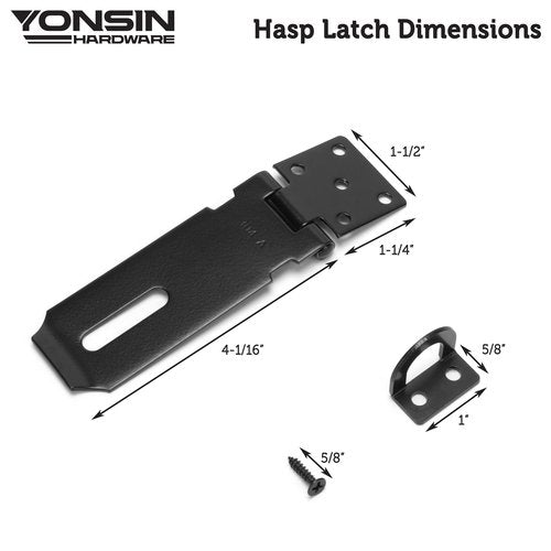 YONSIN 4" Door Padlock Safety Hasp Latch, Door Hasp Clasp Lock Gate Shed Hasp Latch Lock for Door Window Cabinet Pet Cage Toolbox Shed Fence, 304 Stainless Steel, Matte Black Finish, 1 Pack