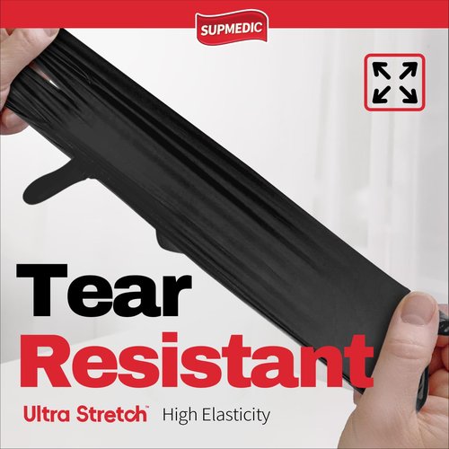 Supmedic Black Nitrile Exam Gloves, 5 Mil Chemical Resistant Powder-Free Food Safe Disposable Medical Glove 100Pcs (Large)