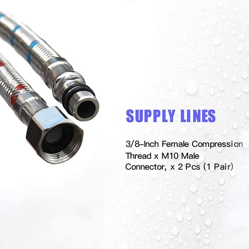 Greenspring 40-Inch Long Faucet Connector, 2Pcs Faucet Supply Lines, Kitchen Sink Toilet Hose Braided Stainless Steel Supply Hose 3/8" Female Compression Thread x M10 Male Connector (1 Pair)