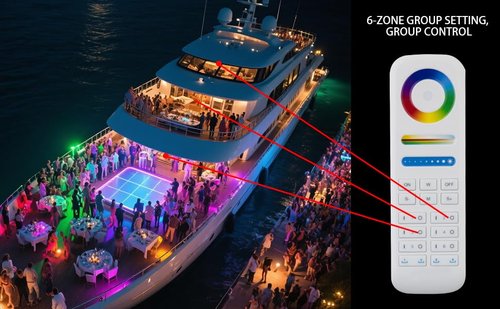 RGB+CCT LED Controller Kit,Wireless RF Remote,3-in-1LED Controller, DC12V-24V 144W-288W, for Marine Underwater& Ceiling Lighting Control（NO Battery）