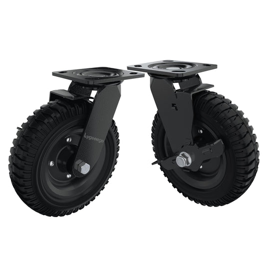 Lygoeege Swivel Heavy Duty Caster Wheel, 8 Inch*2, 1000lb Capacity, Black Rim, Solid Rubber, Cast Iron,Brake Casters,Outdoor, Flat Free for Carts, Dolly, Workbench,Trolley,DIY Tools