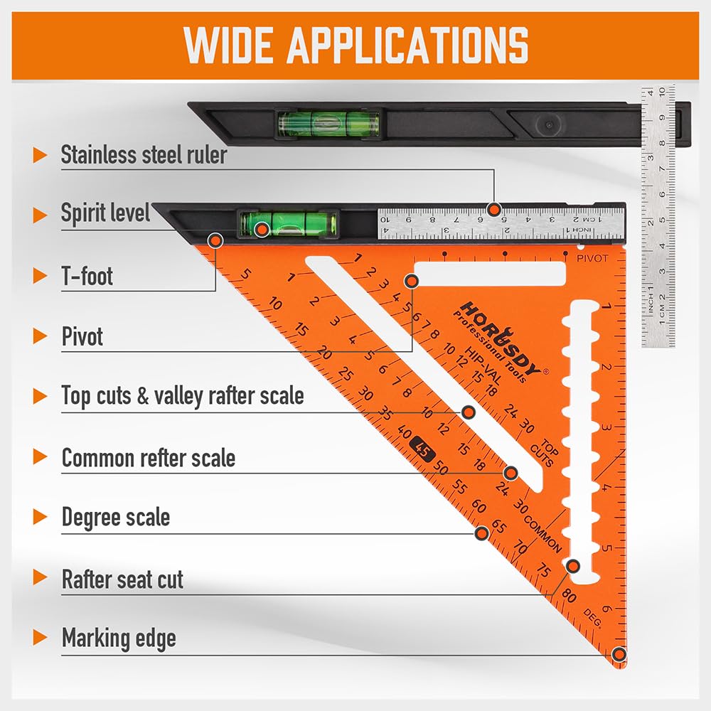 HORUSDY Rafter Square and Combination Square Tool Set | 7 Inch and 12 Inch Square Ruler Combo Rafter Layout Tool