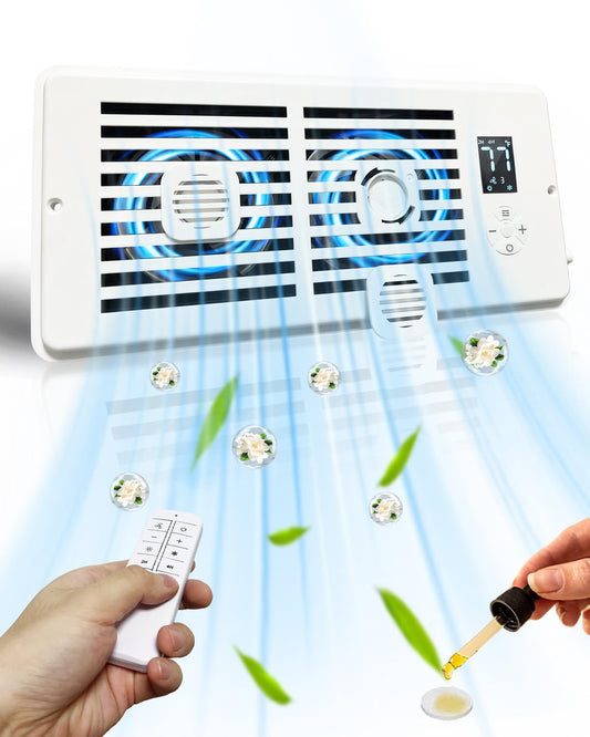 Smart Register Booster Fan for 4" x 10" Vents, Quiet 10-Speed AC Heating Cooling Vent Fan with 2 Scent Diffuser Slots & Remote, 3 Modes, LCD Screen, Thermostat Control, Ideal for Home, Bedroom (White)