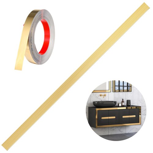 Gold Metal Molding Trim, Peel and Stick Metalized Brushed Finish Molding Trim, Gap Cover Metal Trim Strip with Brushed Finish for Mirror Frame, Wall, Fireplace and Home DIY Decoration (32.8 ft x 0.78 inch)