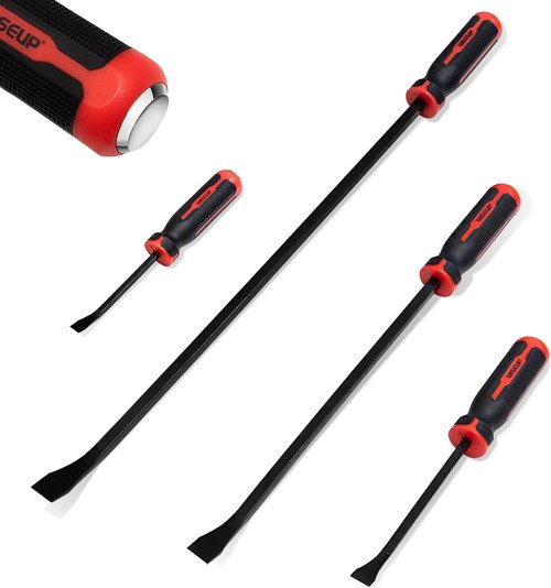 WISEUP 4-Piece Pry Bar Set，8",12",18",24" Heavy Duty Crowbar with Thicker Strike Caps for Prying，Demolition，Automotive Mechanic Hand Tools