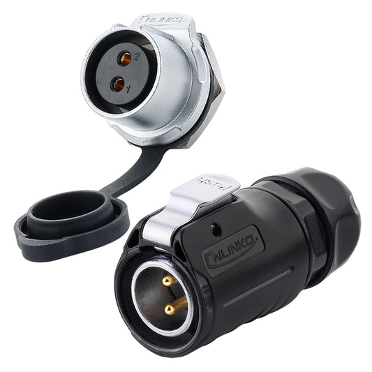 CNLINKO LP20 2 Pin Waterproof Connectors,IP68 Circular Connectors Fast Locking Plug,2-12 Pin Power Connector M20 Male Female Plug,LED Outdoor Lighting Connectors(2 Pin)