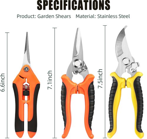 3-Pack Stainless Steel Garden Pruning Shears Set, for Trimming Branches, Flowers, and Lawn, Pruning Snips and Clippers
