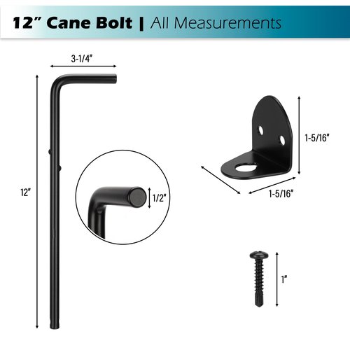 12" Cane Bolt Heavy Duty Drop Rod Gate Stopper Hardware, Gate Ground Latch for Wooden Fences Metal Gates Doors, Gate Drop Pin for Holding Gate to The Ground, Black Finish
