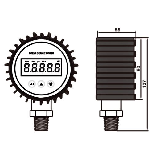 MEASUREMAN 3-1/8" Dial Size, Digital Pressure Gauge, 0-300psi/bar/Mpa/Kpa, 1/4" NPT Lower Mount, 0.25% Accuracy