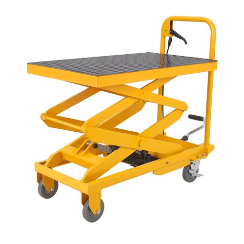 Garvee Double Scissor Hydraulic Lift Table Cart, 500lbs Capacity 48" Lifting Height, Lift Table w/ 4 Wheels and Non-Slip Pad, Elevating Hydraulic Cart for Material Handling and Transportation, Yellow