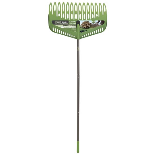 Flip Scooping Leaf Rake, Heavy Duty Lawn and Yard Care, Extra Wide Head, Green