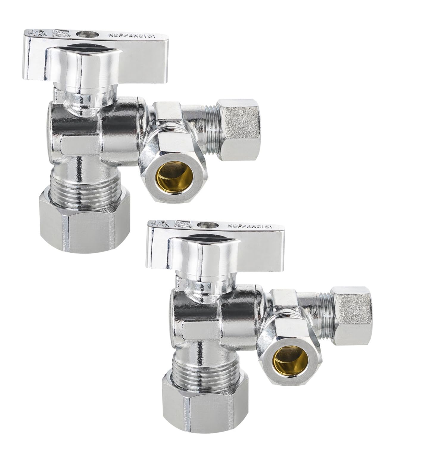 (Pack of 2) EFIELD 1/4 Turn Dual Compression Outlet Angle Stop Valve,1/2" NOM (5/8" OD) x (3/8 inch x 3/8 inch), Chrome Plated Brass Made,(VALVE206)