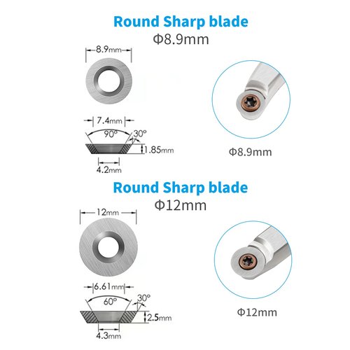 DEEFIINE 18 Pieces Tungsten Carbide Cutters Inserts Set for Wood Lathe Turning Tools Include 11 mm Square with Radius, 12 mm and 8.9 mm Round, 30 x 10 mm Diamond with Pointed Point,6 Pieces screws.