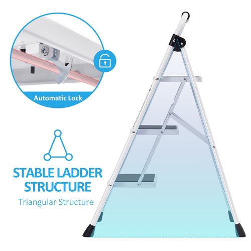 KINGRACK Step Ladder 3 Step Folding with with Anti-Slip and Wide Pedal,Portable Foldable,Tall Sturdy Step Ladder with Handgrip for Home Kitchen Household,White