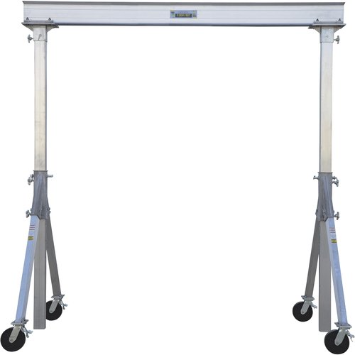 Vestil AHA-2-8-10 Aluminum Adjustable Height Gantry Crane with Glass Filled Nylon Casters 8 Ft. Wide x 10 Ft. Max Usable Height 2,000 Lb. Capacity Silver