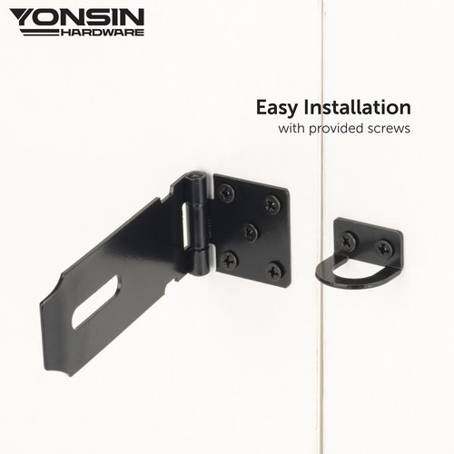 YONSIN 4" Door Padlock Safety Hasp Latch, Door Hasp Clasp Lock Gate Shed Hasp Latch Lock for Door Window Cabinet Pet Cage Toolbox Shed Fence, 304 Stainless Steel, Matte Black Finish, 1 Pack